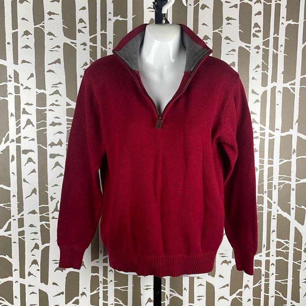 Oscar De La Renta Maroon Burgundy Zip Mock Neck Sweater M